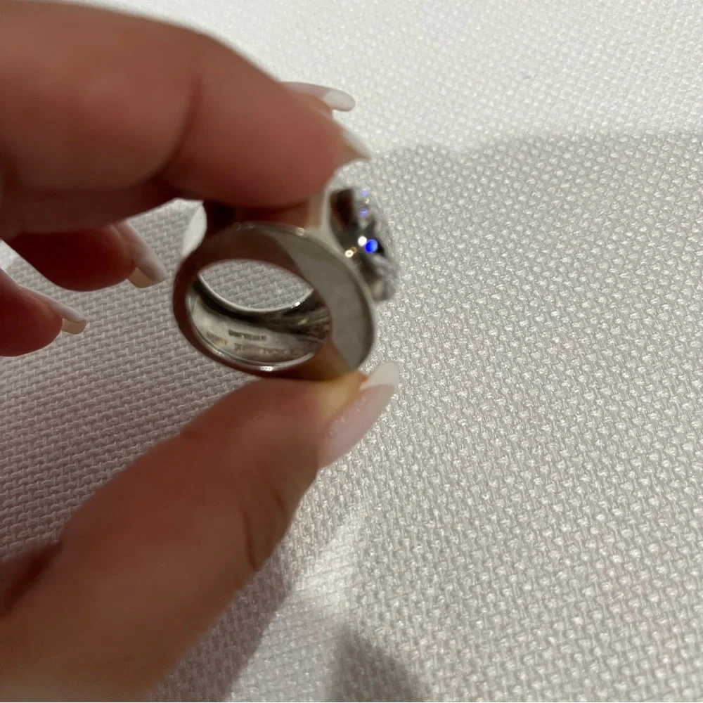 VINTAGE HARLENE KOREY KALIBRE 1985 Signed Silver Modernist Big CZ Ring Sz 7 - Picture 6 of 8